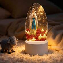 Virgin Mary Theme Night Light, Birthday Gift Souvenir For Religious Believers, Combines Lighting And Decoration, Suitable For Bedroom, Bedside, Living Room, Prayer Corner, Warm Light Tone, USB Powered, Prayer, Acrylic Material - Warm white light - View 1