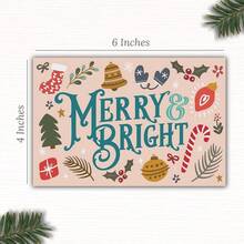 Invites Merry & Bright Christmas Postcards Holiday Greetings - Cute Illustrated Post Cards For Winter - 50 Count - View 5