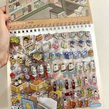 23pcs Scene Sticker Set, Scene Decoration Stickers, Small Supermarket Cartoon House Includes 12 Material Stickers, 8 Scene Cards, 2 Reference Images And 1 Tweezers, Suitable For Simulation Model Scenes And Mini Houses, Perfect As Birthday Or New Year Gift. - Multicolor - View 5
