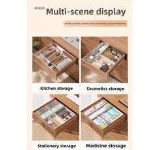 1pc Expandable Cutlery Tray, Adjustable Utensil Organizer, Plastic Kitchen Drawer Storage Box, Multi-Compartment Design, Spoon Fork Knife Holder, Also Suitable For Cosmetics Stationery Bathroom, White - Multicolor - View 4