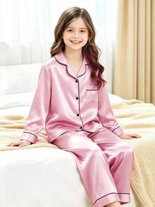 Tween Girl Pink Long Sleeve Long Pants Pajama 2-Piece Set - Multicolor - View 2
