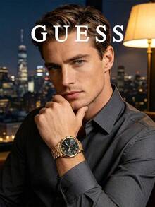 Guess Men's Multifunction Quartz Watch, Gold Stainless Steel Band, Black Dial, Roman Numerals, Business Meeting And Social Event Accessory - Gold - View 3