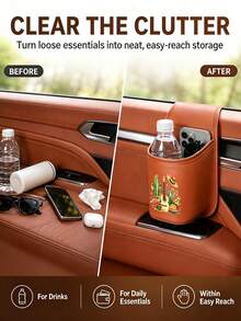 Car Storage Bag, A Multifunctional Organizer - Side Pocket For The Center Console, With Cactus And Mexican Guitar Patterns, Storage Box, Rear Seat Cup Holder, Interior Accessory Storage Box, Keep Car Clean Tidy, Thanksgiving, Christmas, New Year - Multicolor - View 9