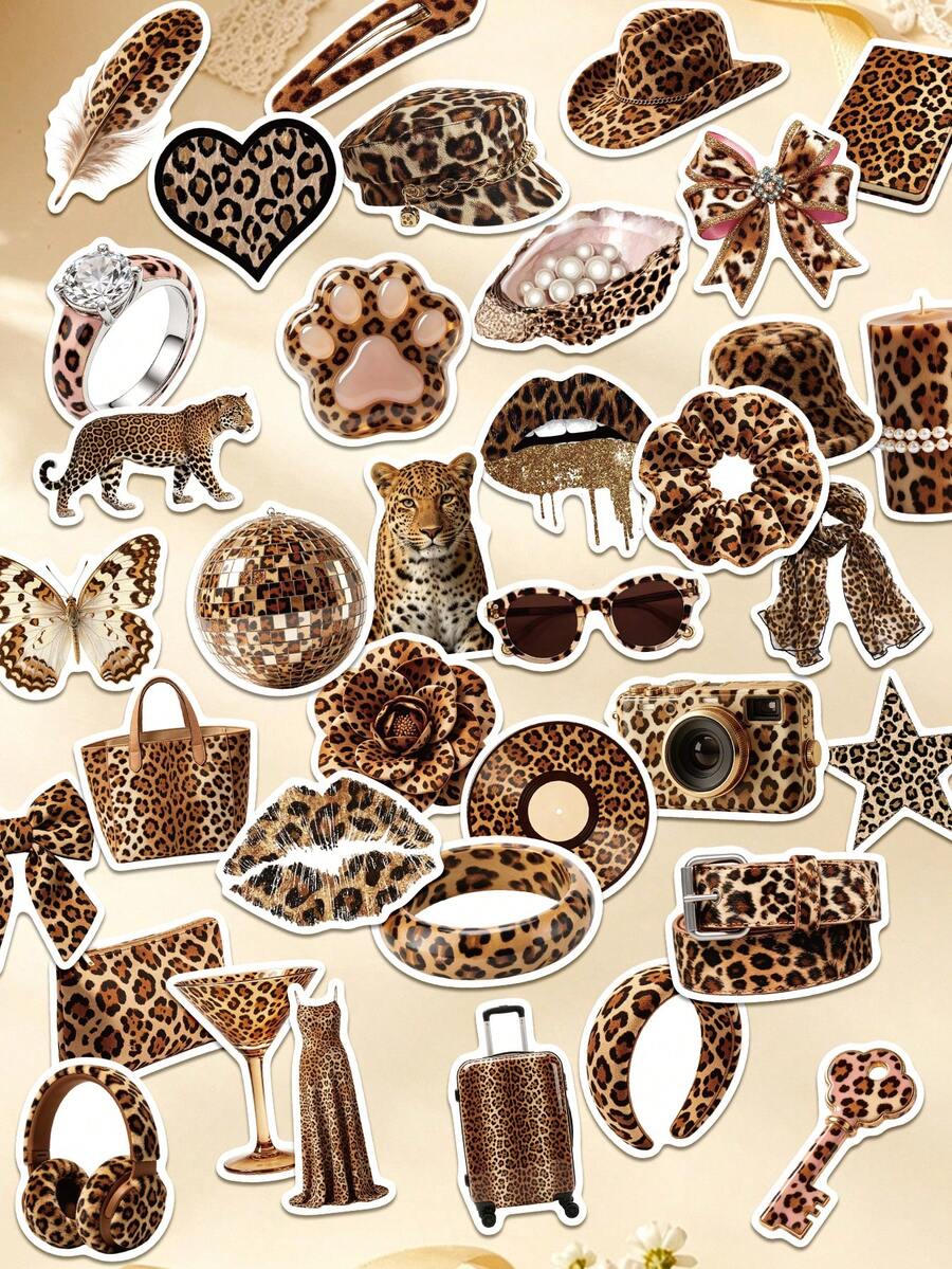 50 pcs Stiker Motif Macan Tutul Cokelat Y2K untuk Dekorasi Planner, Buku Harian, Scrapbook, Buku Catatan, Koper, Gitar, Skateboard, Manual, Laptop, Botol Minum, Ponsel - MultiWarna - View 1