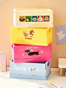 1pc Dopamine Rectangular Storage Basket, Side Handle Detail, Foldable And Stackable Design, Multi-Functional Desktop Storage Bin, Storage Cabinet, Women's Office Desk Decor, Home Decor And Accessories, Room Decor, Suitable For Study, Bedroom And Dorm - Multicolor - View 5