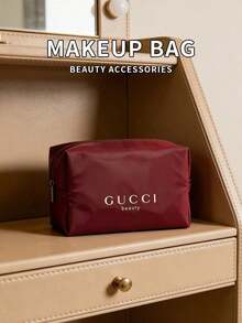 Water‑Resistant Zipper Makeup Pouch Large‑Capacity Travel Cosmetic Storage Bag Gift For Women Gucci Beauty Burgundy Nylon Makeup Bag - Burgundy - View 3