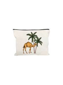 Date Palm Tree Camel Print Makeup Bag, Portable Zipper Cosmetic Pouch, Desert Style Travel Toiletry Storage Bag For Women,Middle Eastern Style,Boho Desert Pattern,Arabic Style, Lightweight, Multi‑Purpose, Gift For Her, Daily Cosmetic Storage - Multicolor - View 17