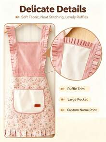 Custom-Made Personalized Aprons, Floral Aprons With Customizable Name Embroidery, Lace Aprons With Pockets | Perfect For Cooking Parties | Birthday Gifts - Multicolor - View 6