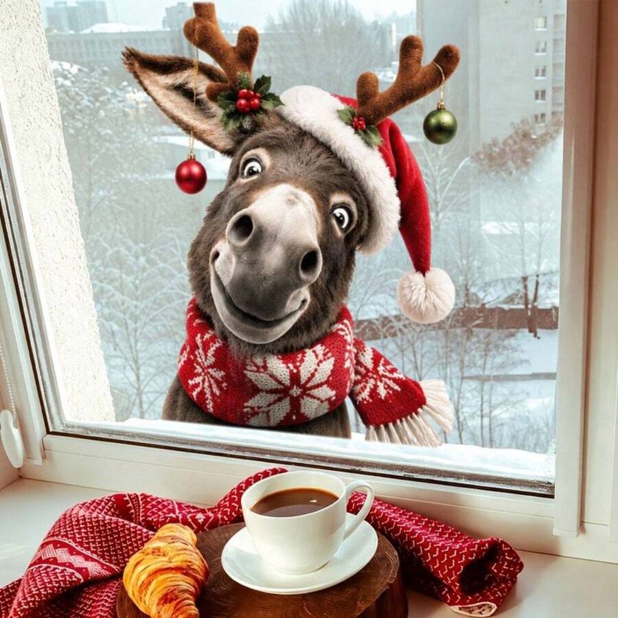 1pc Funny Christmas Hat Scarf Deer Horn Decoration Donkey Window ...