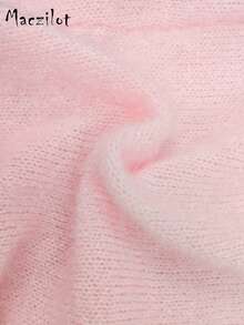 Plus Size Ladies Fall Winter Soft Fuzzy Turtleneck Pullover Top, Loose Knitwear, Slimming Cover Fat For Daily & Commuter Wear - Pink - View 9