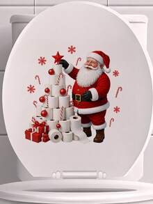 1pc Santa Claus & Toilet Paper Tree Pattern Toilet Sticker, Water Tank Sticker, Bathroom Decor, Funny Toilet Sticker, Wall Decor, Home Decor, Enhance Your Home Overall Aesthetics - A - View 1