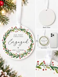 1 buah Ornamen Keramik Natal Pertama yang Dipersonalisasi, Nama dan Tahun yang Dapat Disesuaikan, Dekorasi Ornamen Pasangan, Kenang-kenangan Pertunangan, Hadiah Liburan untuk Tunangan, Dekorasi Gantung Pohon Natal, Pasangan yang Baru Bertunangan, Desain Hijau Pedesaan - MultiWarna - View 7