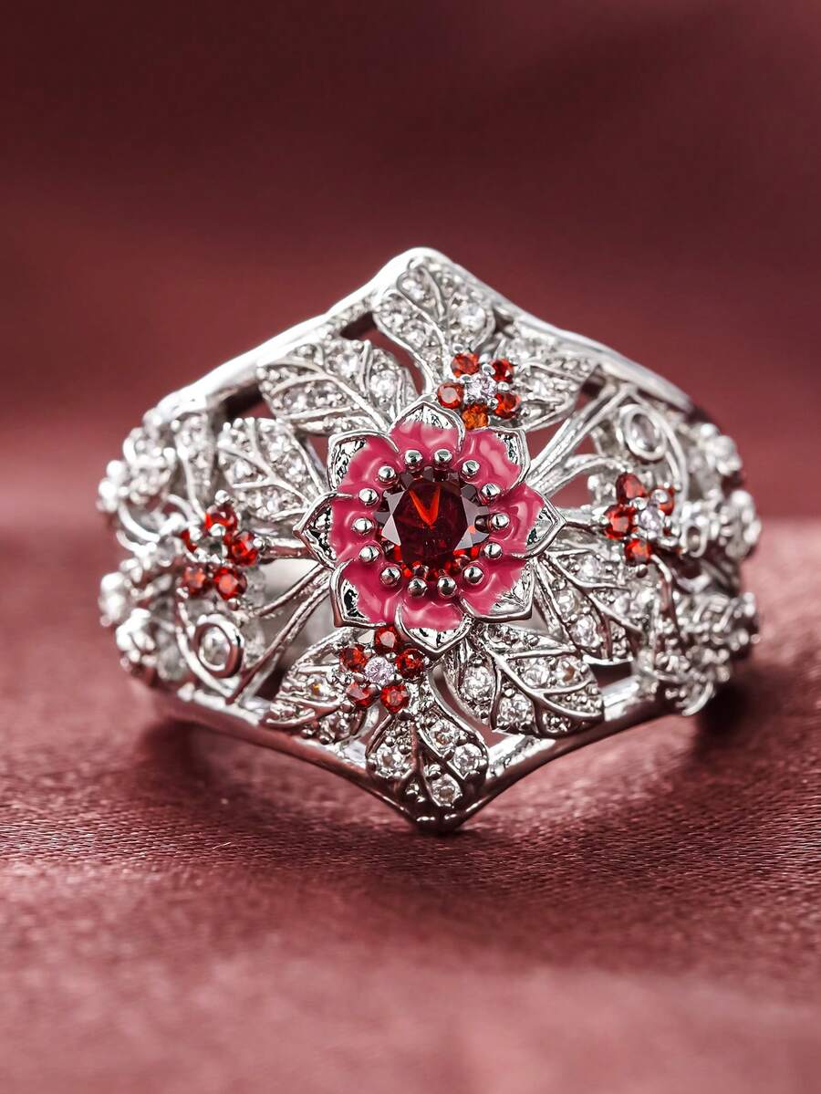 1pc Charming Cubic Zirconia Ring Women Wedding Engagement Party Jewelry Valentine's Day Gift - 1# - View 1