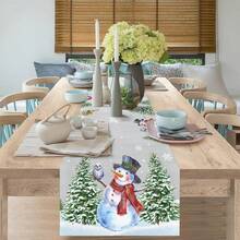Christmas Snowman Snowflakes Xmas Tree Table Runner Party Decor Reusable Winter Xmas Kitchen Dining Table Runner Christmas Decorations - Multicolor - View 7