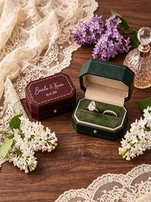Personalized Octagonal Ring Box, Suitable For Wedding Store Ring Box, Vintage Leather Style, Can Hold Two Rings Wedding Ring Holder, Can Be Engraved With Name Proposal Engagement Wedding Anniversary Gift, Valentine's Day Gift, Birthday Gift, Bridal Shower Gift - Multicolor - View 4