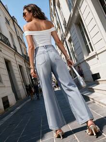 Elegant Fashionable Personalized Street Style Distressed Button Long Pants Fall Casual - Blue - View 3