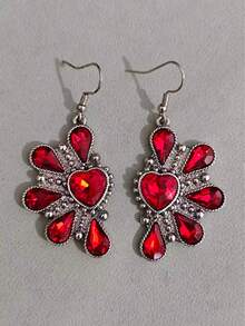 Women's Bohemian Style Water Drop & Heart Rhinestone Petal Dangle Earrings, Suitable For Daily Wear, Commuting, Dating, Parties - Petal - View 4