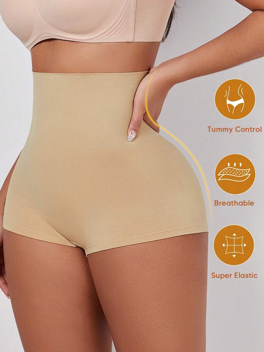 1pc Women's Mid-Waist Tummy Control Shaping Butt Lifting Short Panties - Apricot - View 1