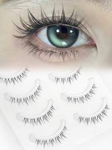 5 Pairs Flame-Shaped Lower Lashes, Soft Natural Looking Lower Eyelashes For Beginners Oxygen Girl Vibe, Cute Fresh Cartoon Series Segmented Bottom False Eyelashes - Black - View 1