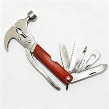 1 Pc Multi‑Function Folding Claw Hammer Multi‑Tool, Anti‑Rust Impact‑Resistant Safety Lock Portable Utility Pliers,Survival Tool For Camping Car Emergency Home Repair, Silver‑Red Wood Grain Integrated Hammer‑Plier Shape With Nail Puller & Gear Jaw - A - View 10