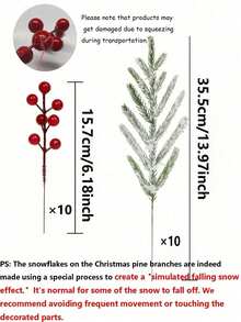 2/10pcs Artificial Norfolk Pine Branch With Red Berries, 13.97 Inch Cedar Branch, 13 Forks, Durable Plastic, Suitable For Wreaths, Garlands, Vase Fillers, Christmas Tree Decorations, Holiday Decor And Home Decor - Multicolor - View 11