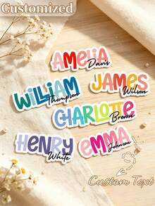 Custom Name Stickers, Personalized Stickers, Waterproof & Scratch-Resistant, Hollow Effect, Suitable For Cups, Personal Items, Lunch Boxes, Books, Computers, Phones, Coffee Mugs, Phone Cases, Ceramic Cups, Water Bottles - Multicolor - View 6