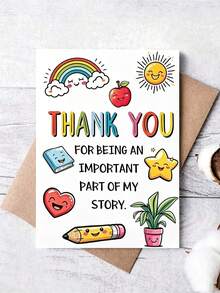 Rainbow Apple Smiling Face Cartoon Design Thank You Teacher Card With Envelope, Suitable For Kindergarten Or Daycare Center Year-End Gift - Multicolor - View 4