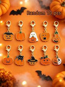 10pcs Halloween Pumpkin Keychains - Cute Alloy Metal Key Rings With Lobster Clasp, Ideal Birthday Gift For Women, Multi-Functional Bag Charm Pendant Valentine's Day Gift, Random Styles And Patterns - Halloween Keychain - View 6