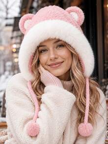 1pc Bear Ear Plush Ear Muffs Hat, Soft Aesthetic Street Style, Cute Practical Warm Bear Ear Hat, Suitable For Daily Commute In Cold Weather, Soft Warm And Secure, Winter Styling Item - Multicolor - View 3