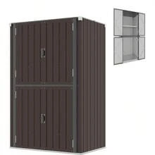 Tall Outdoor Storage Cabinet Metal Garden Cupboard With Shelves - Brown - View 9
