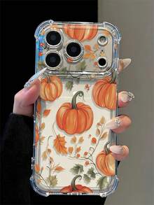 Transparent Bottom Pumpkin Autumn Leaf Print Pattern Phone Case, Compatible With Iphone 18 Pro Max 18 Pro 17 Air 17 16 Pro Max 16 15 Pro Max 15 15 14 13 12, With A Protruding Lens Frame For Protection, Scratch Resistant And Shockproof Phone Case, Autumn Healing Phone Protective Case, Phone Accessories - Multicolor - View 1