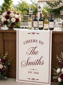 1pc Personalized Wedding Welcome Banner & Bar Menu Sign - Customizable Name/Date/Text, Suitable For Wedding, Party, Event, Polyester Long Strip Printed For Table Display, Suitable For Ribbon Use (Ribbon Not Included) - Multicolor - View 7