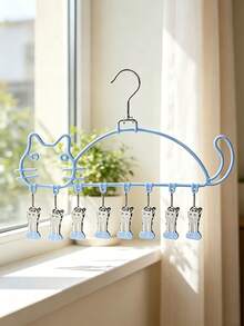 1PC/5PCSCute Cat Shaped Clothes Hanger With Multi Clips, Non-Mark Sock Drying Rack, Household Laundry Hanging Holder For Socks, Underwear & Small Garments, Multi-Color Optional, Portable Laundry Organizer For Balcony Clothes Drying - Multiple Colors and Styles - View 13
