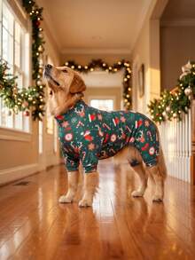 1PC Christmas Dog Pajamas - Soft Warm And High Stretch Full Coverage Pet Rompers, Anti Licking & Bug Protective Jumpsuit For Small Medium Large Dogs, Christmas All Over Printing Dog Clothes - Cartoon Christmas Reindeer Pattern - Multicolor - View 5