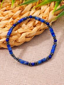 Exquisite Lapis Lazuli Tube Bracelet, Symbolizing Wisdom & Abundance, Attraction Good Luck And Protection. Unisex Fashionable Jewelry For Daily Wear - Blue - View 5