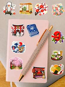 50pcs Vintage Ukiyo-E Japanese Stickers, Traditional Print Texture, Kabuki Faces, Shrine Torii, Cherry Blossoms, Waves And Japanese Patterns, Suitable For Laptop, Helmet, Pencil Case, Suitcase, Photo Album, Guitar, Electric Bike Shell Decoration - Multicolor - View 6