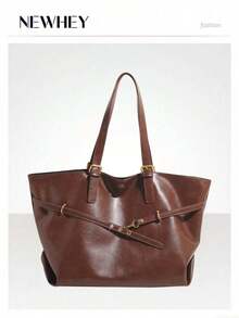 NEWHEY Women's Waxed PU Large Capacity Tote Bag, Featuring Adjustable Long Handle And Matching Decorative Shoulder Strap, Open Design, Suitable For Daily Commute, Office, Shopping And Travel. - Multicolor - View 2