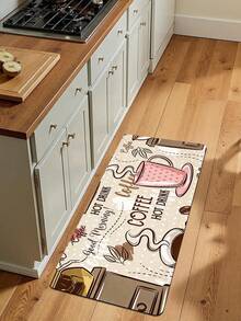 1pc Pink Coffee Cup Pattern Printed Kitchen Mat, Suitable For Home Kitchen, Dining Room, Living Room, Room Decoration - Baby Pink - View 7