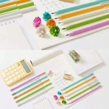 5 Pieces Of Macaron HB Pencils In Bulk, Made Of Plastic With Erasers And Triangular Shape. Ideal For The School Season / Back-To-School Season / Halloween / Christmas. - Multiple Styles - View 8