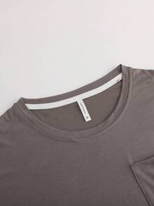2pcs/Set Women's Pajamas Loungewear Set, Pullover Round Neck Simple Short Sleeve Cropped Pants Set, Comfortable For Home Wear - Dark Grey - View 7
