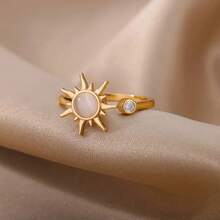 1pc European & American New Bohemian Style Unique Niche Ins Minimalist Sunflower Rotating Open Ring For Women - Yellow Gold - View 3