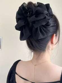 1pc Mesh Bow Hair Claw Clip, Autumn/Winter Hair Claw Head Accessory With Cloud Pleated Bow For Back Of Head - Multicolor - View 7