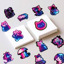 50pcs Cool Cat Neon Stickers DIY Cute Animal Cat Non-Repeating Waterproof Decorative Decals - Multicolor - View 6