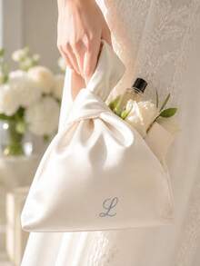 Personalized Embroidered Satin Knot Bag, Custom Bridal Clutch For Wedding Guest, Japanese Wrist Pouch, Bridesmaid Gift, Party Favor - Multicolor - View 3