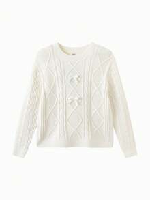 Balabala Girls Cute Soft Knit Sweater Pullover Jumper Casual Versatile Top For Tween Girl Winter Daily Wear - Off-white - View 4