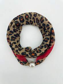 1pc Animal Leopard Print Polyester Fiber Scarf, Soft Ultra-Thin All-Season Decorative Style, Multiple Leopard Print Colors Available, Faux Pearl Magnetic Buckle - Multicolor - View 9