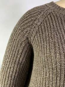 Women's Plus Size Warm Knitted Cardigan Sweater Long Sleeve Button Casual Top - Brown - View 4