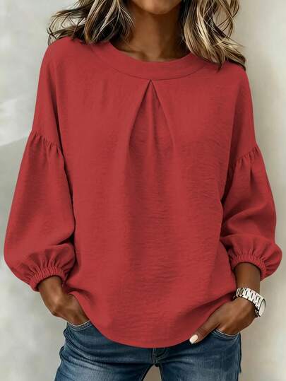 Damen Große Größen Lässig Einfarbig Stoff Plissee Dekor Elegant Mode Minimalistisch Hemd Alltag Ganzjährig Top