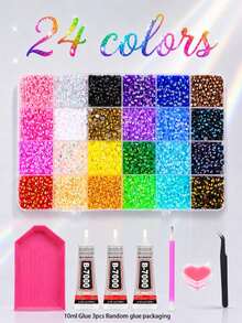 Diamond Setting Kit, 48,000-15,000 Y2K Resin Jelly-Like Flat-Bottomed Rhinestones, 48 Colors, 3mm Rhinestone Setting Kit, Includes 3 Bottles Of B7000 Glue And Tools, Suitable For DIY Diamond Painting Crafts. - Rhinestones - View 12
