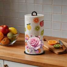Pink Starry Sky Rose Floral Pattern 2D Creative Acrylic Paper Towel Holder, Kitchen Paper Towel Storage, Holiday Party Decoration, Perfect For Holiday Celebration Decor, Beautiful And Affordable - View 1